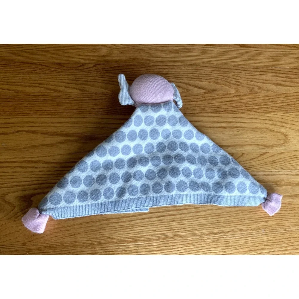 NYGB Pink Elephant Grey White Polka‎ Dot Circle Lovey Security Blanket Knit
